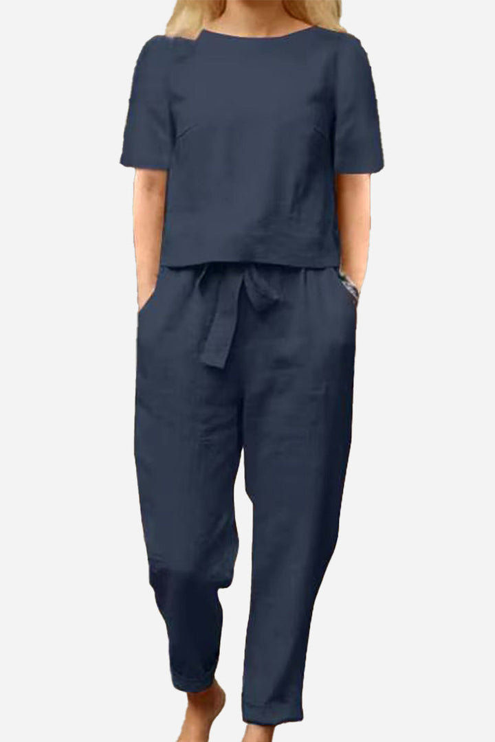 Cotton-Linen Blend Monochrome Two-Piece Set