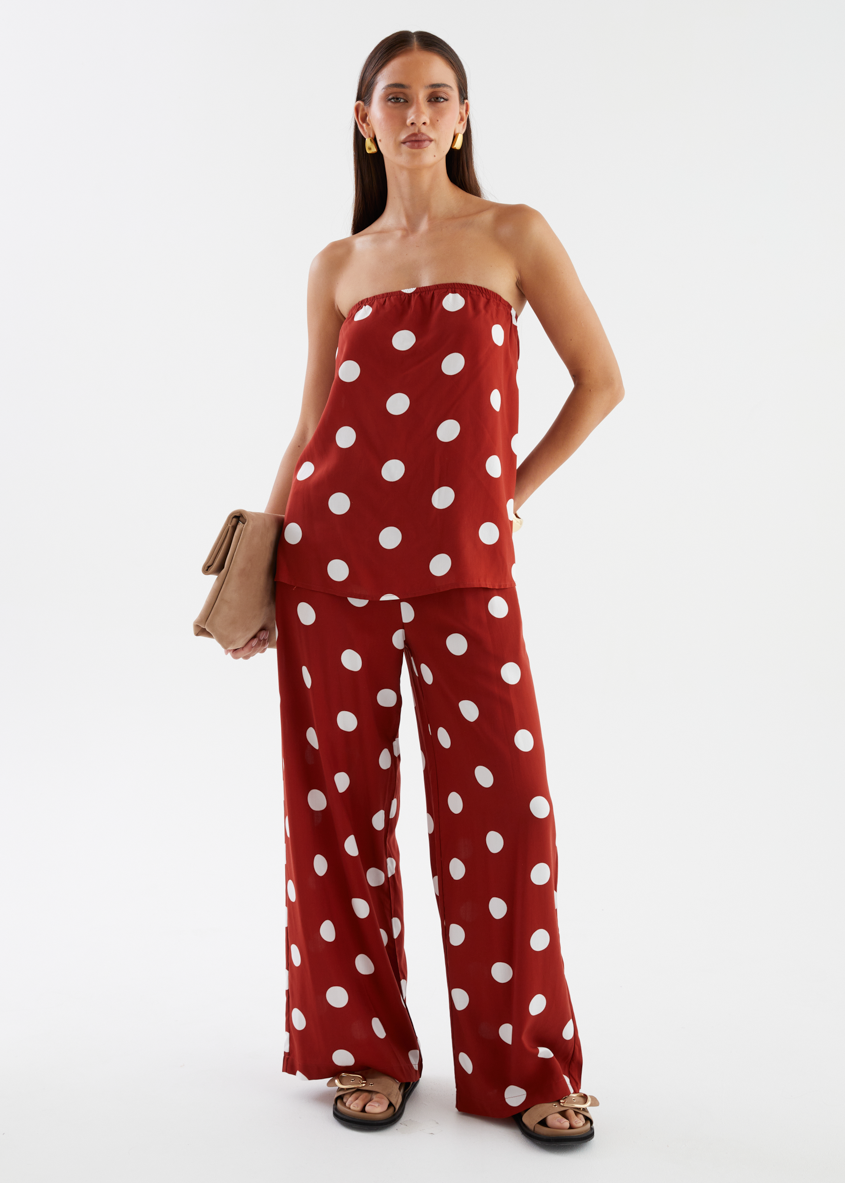 Artie Strapless Top - Rust Polka Dot