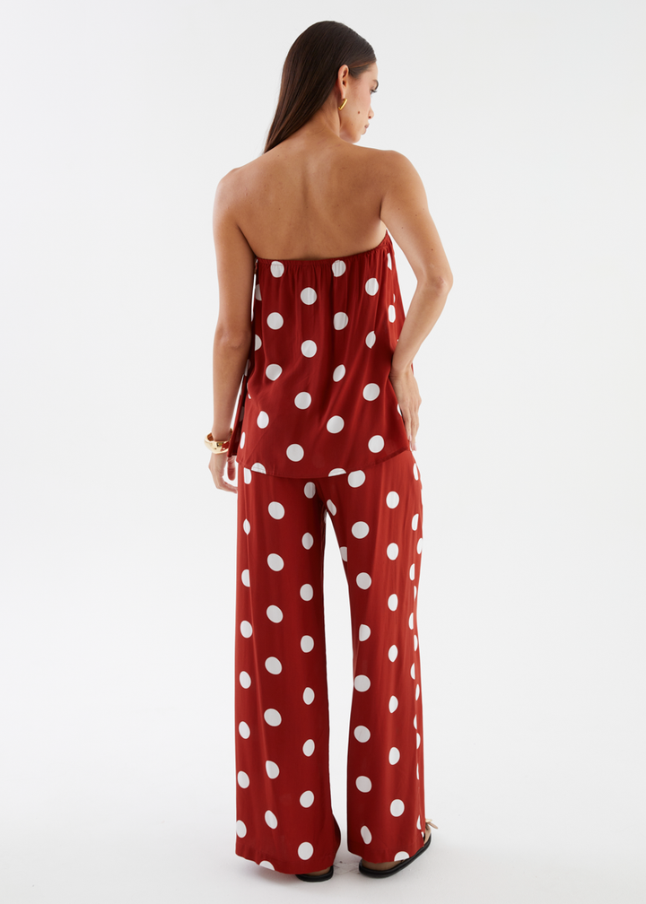 Artie Strapless Top - Rust Polka Dot