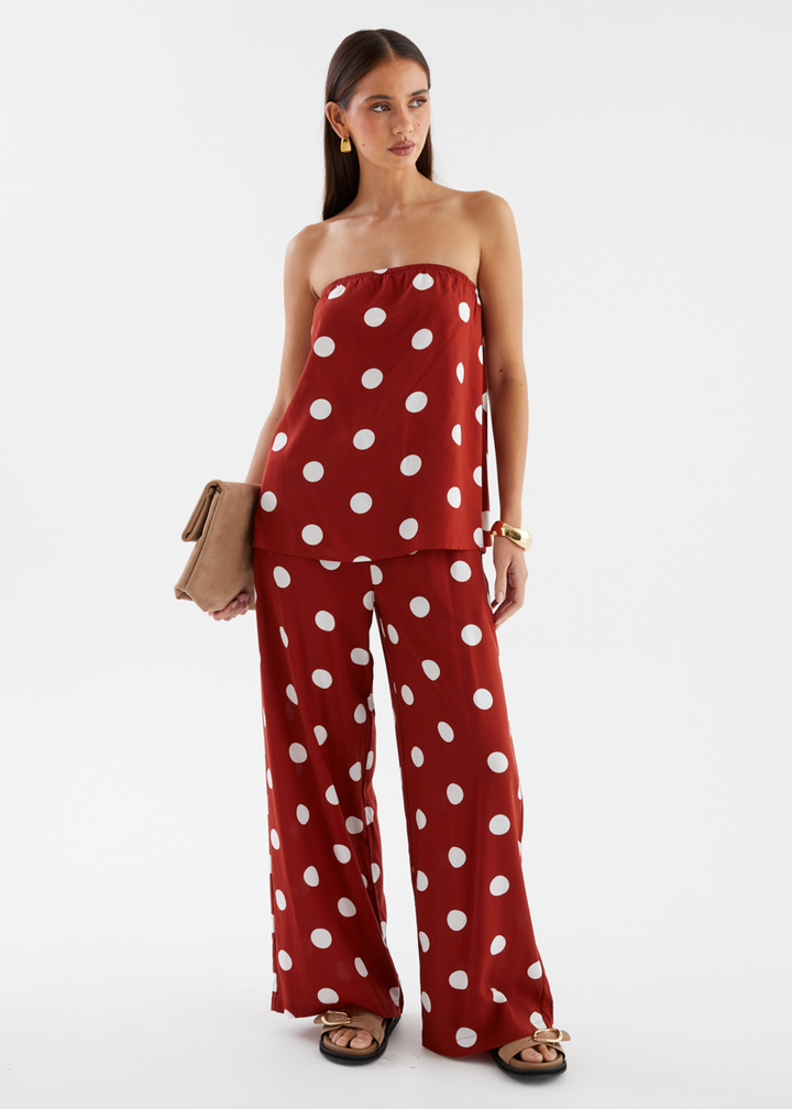 Artie Strapless Top - Rust Polka Dot