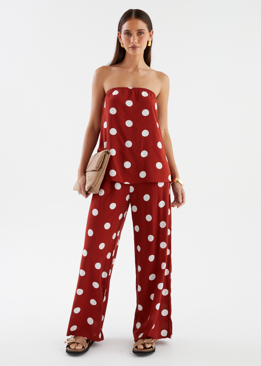 Artie Strapless Top - Rust Polka Dot