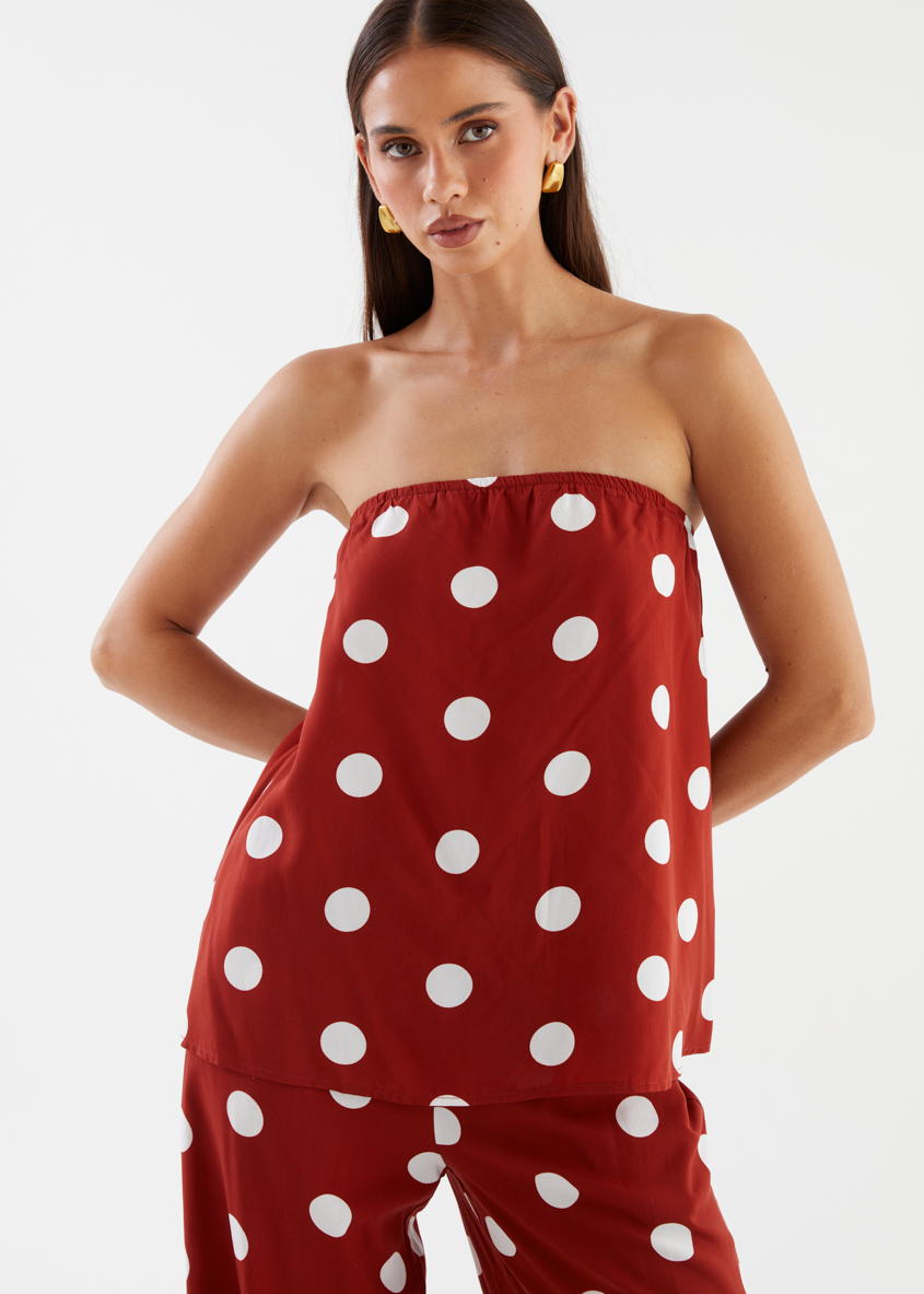 Artie Strapless Top - Rust Polka Dot