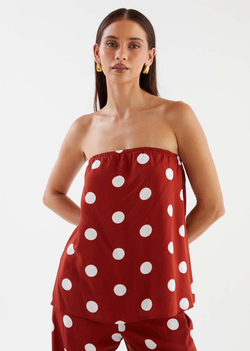 Artie Strapless Top - Rust Polka Dot
